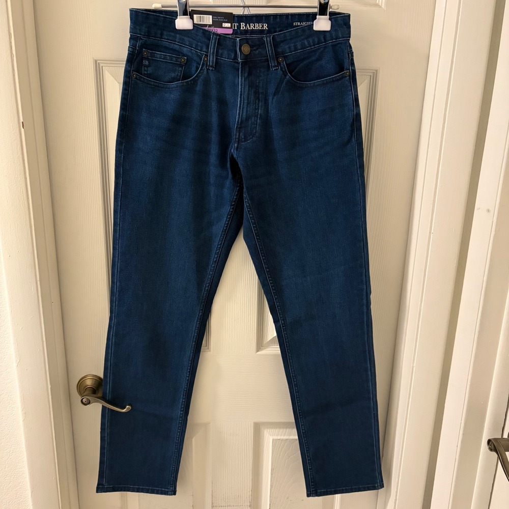 NWT Scott Barber Mens Jeans 30x32 Straight Fit Dark Blue Denim Five Pocket